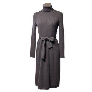 Women’s Merino Wool Blend Turtleneck Sweater Dress Sz M Gray Classic Minimalist